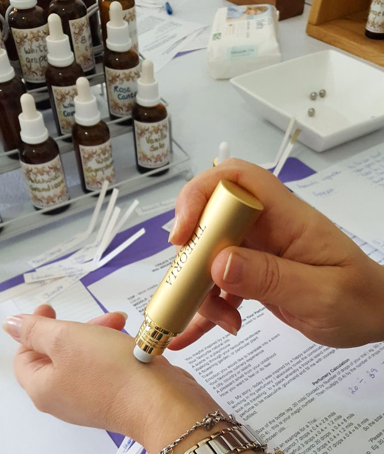 Leave with your very own bespoke perfume in a roll-on golden bottle
